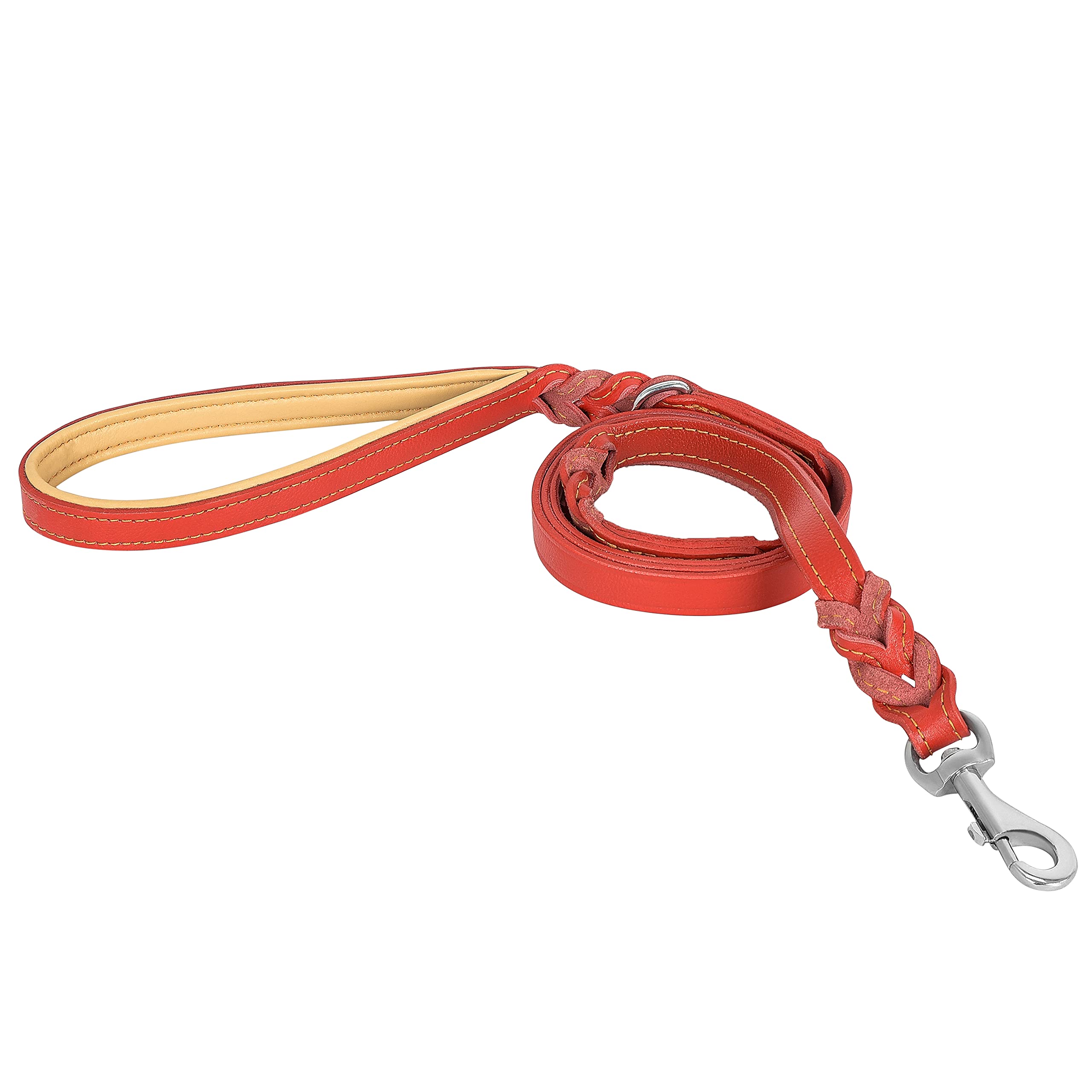 Riparo Heavy Duty Leather Braided Dog Leash with 2 Handles,Padded Traffic Handle for Extra Control, 6 ft Dog Training Walking Leashes for Medium Large Dogs (Red, 183cm x 2cm)