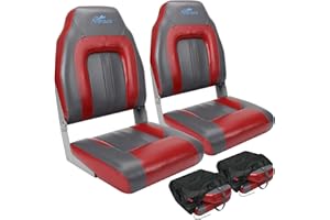 Affordura Boat Seat for Boats with 2 Storage Bags High Back Folding Boat Seat Boat Fold Down Seat (2 Packs), Charcoal and Red