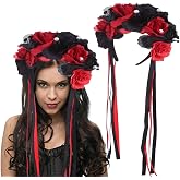 Flower Crown for Women, Day of The Dead Decorations, Skeleton Mexican Flower Headband Goddess Headpiece Hair Accessories for Cosplay Halloween Costumes, Halloween Decors Party Favors