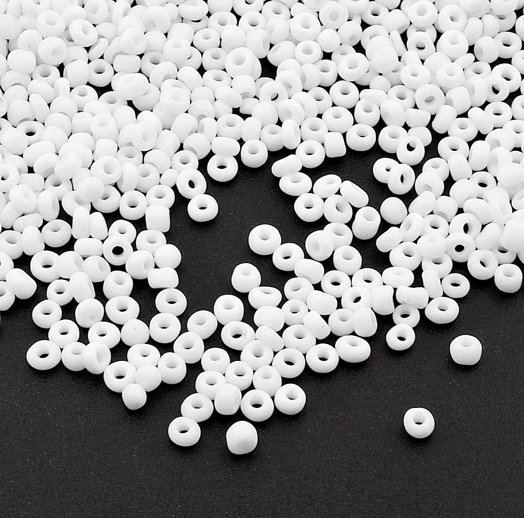 Pack of 3300 Glass Seed Beads 3 mm Opaque Matt 8/0 Pony Beads Opaque Seed Beads Choice of Colours (White)