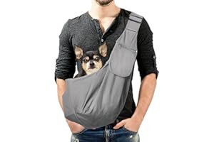 KAMEUN Pet Sling Carrirer Bag for Small Dogs/Cats, Cross Shoulder Canvas Carrying Bags Fits 8-16lb Puppies with Adjustable Strap and Zipped Pockets for Walking, Travel, Outdoor(Grey)