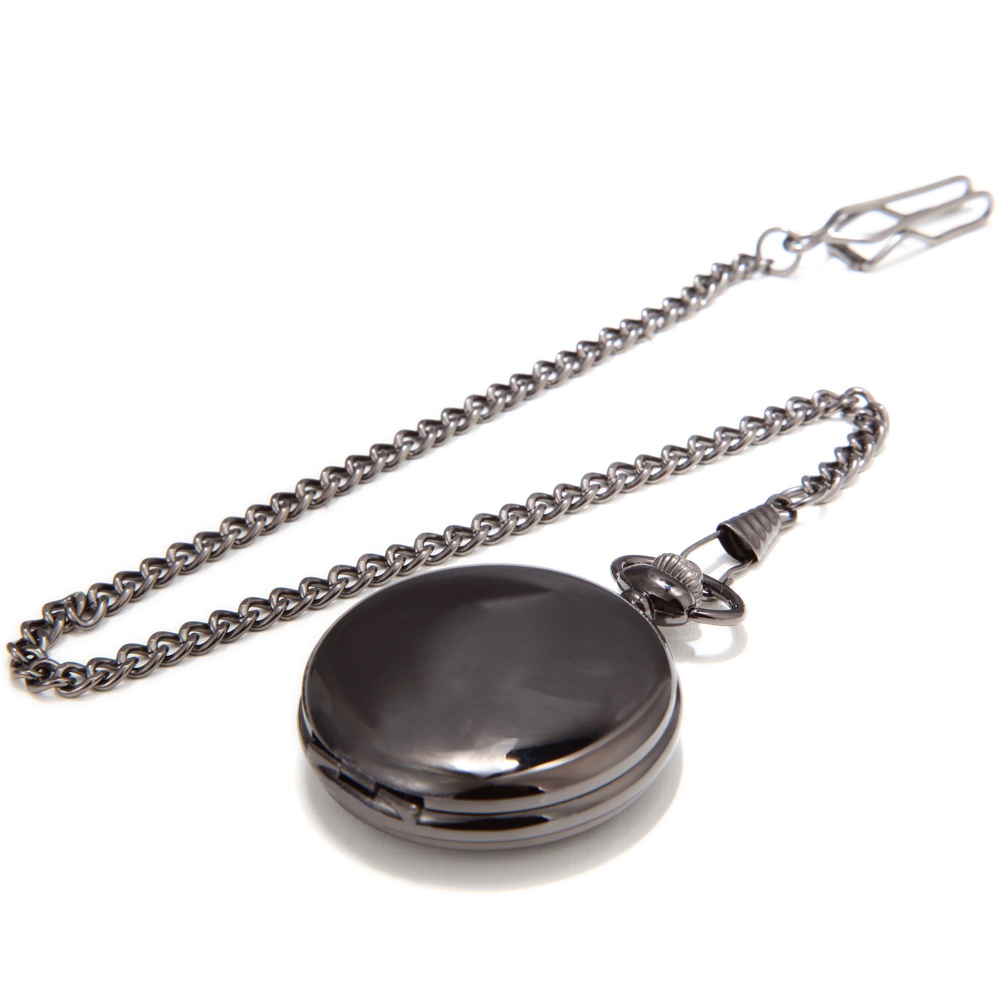 SEWOR Nice Quartz Pocket Watch Shell Dial Gold Smooth Case with Two Type Chain(Leather+Metal) (Black)