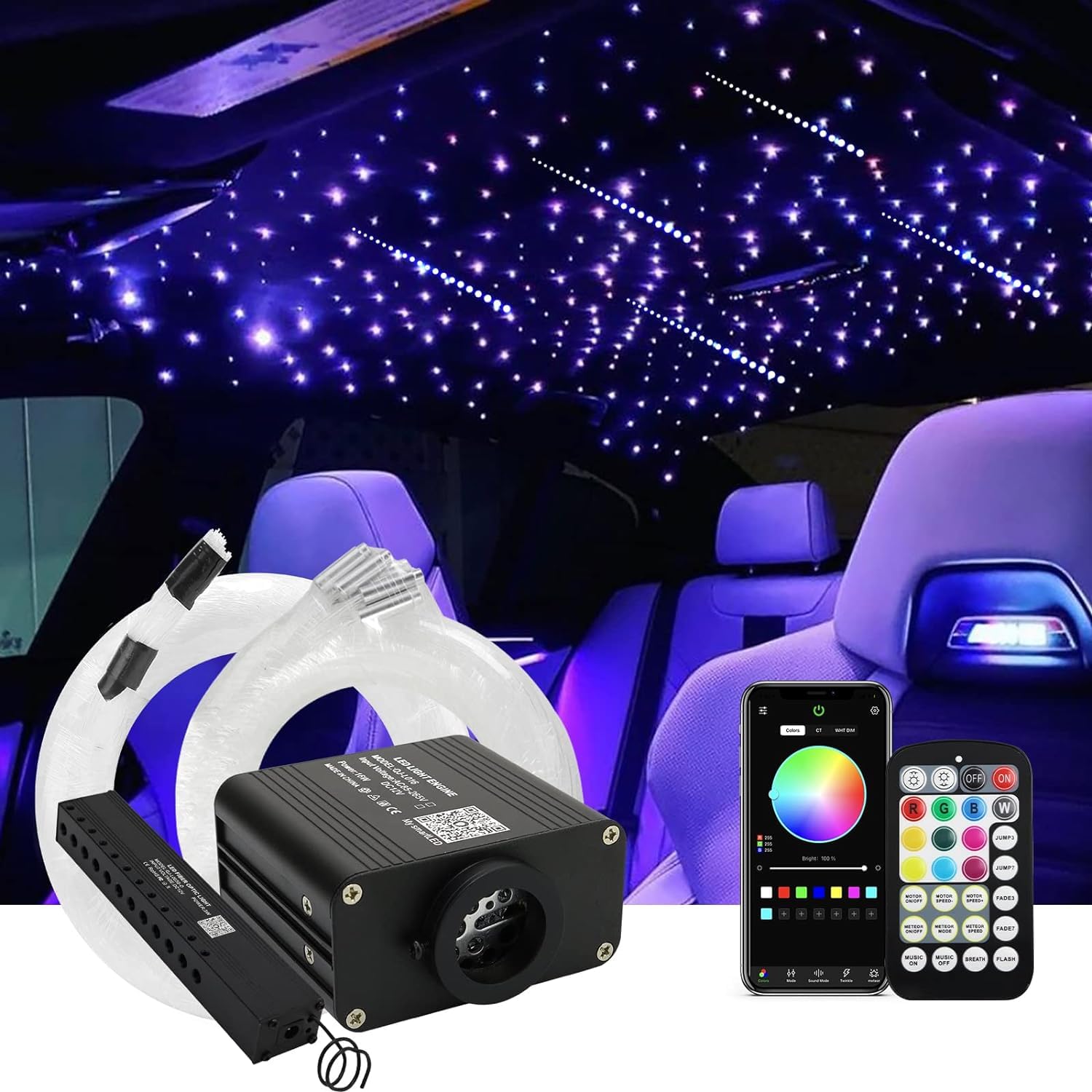 Callsky Upgraded 16W Twinkle Starlight Headliner Kit Shooting Star Twinkle&Sound Activated 450pcs 0.03in 9.8ft Cables Fiber Optic Lighting Meteor Kit for Car Home Ceiling Roof Decor