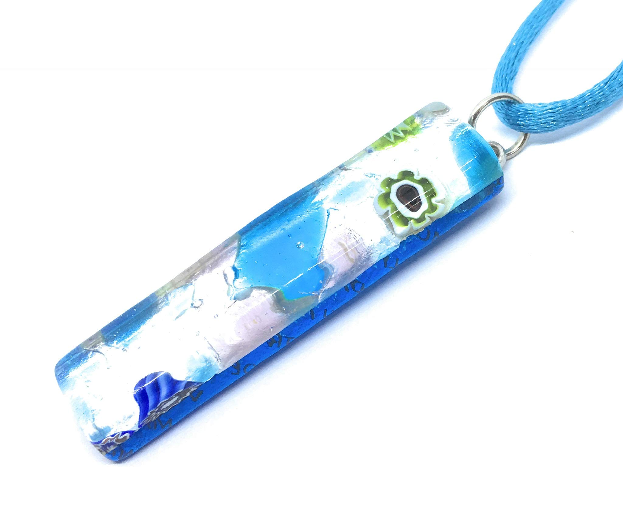 Glass Pendant, Murano Glass Pendant, Handmade Glass Pendant, Millefiori Pendant, Silver Leaf, Murano Glass Jewellery, Glass from Venice, 4cm x 1cm (Lisa)