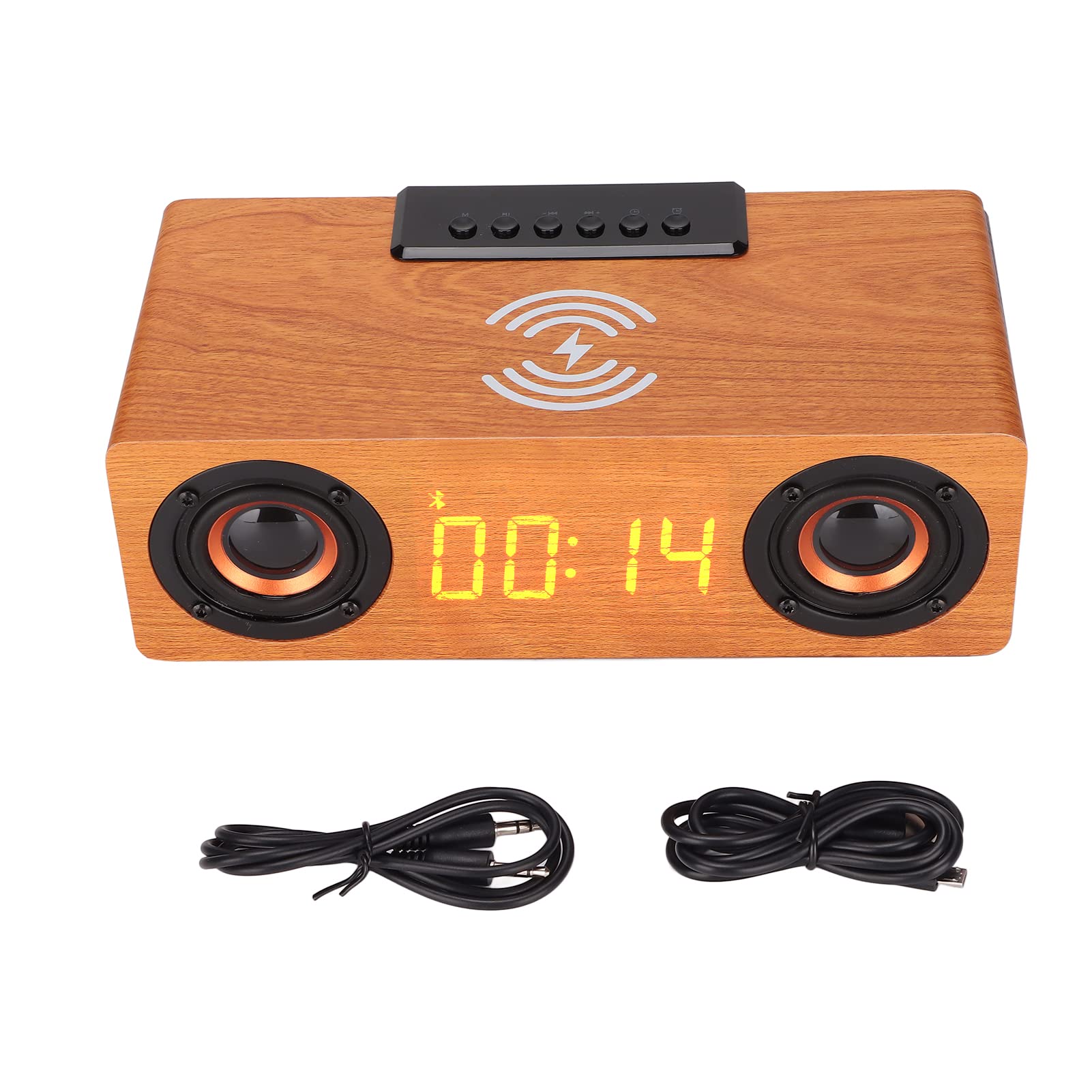 Cuifati Wireless Bluetooth Speaker, Alarm Clock with LED Display, Cellphone Charging Station, Retro Speaker & Bedroom aesthetics 90Hz-18KHz FM Radio/MP3/Music player(Light Walnut (Export Version))
