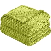 Vessia Flannel Fleece Twin Size Blanket(60x80 inch), 3D Jacquard Green Fuzzy and Warm Blanket for Couch,Sofa,Bed,Chair, 300GSM Super Soft Touch Cozy Lightweight Bed Home Decor for All-Season