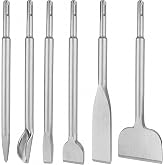 MonoPro SDS Plus Chisel Set for Rotary Hammer Drills, 6 PCS SDS Chisel Set Includes Point, Flat, Scaling, Groove, Scraping, Tile, Hammer Drill Bits for Brick, Concrete, Block, Masonry