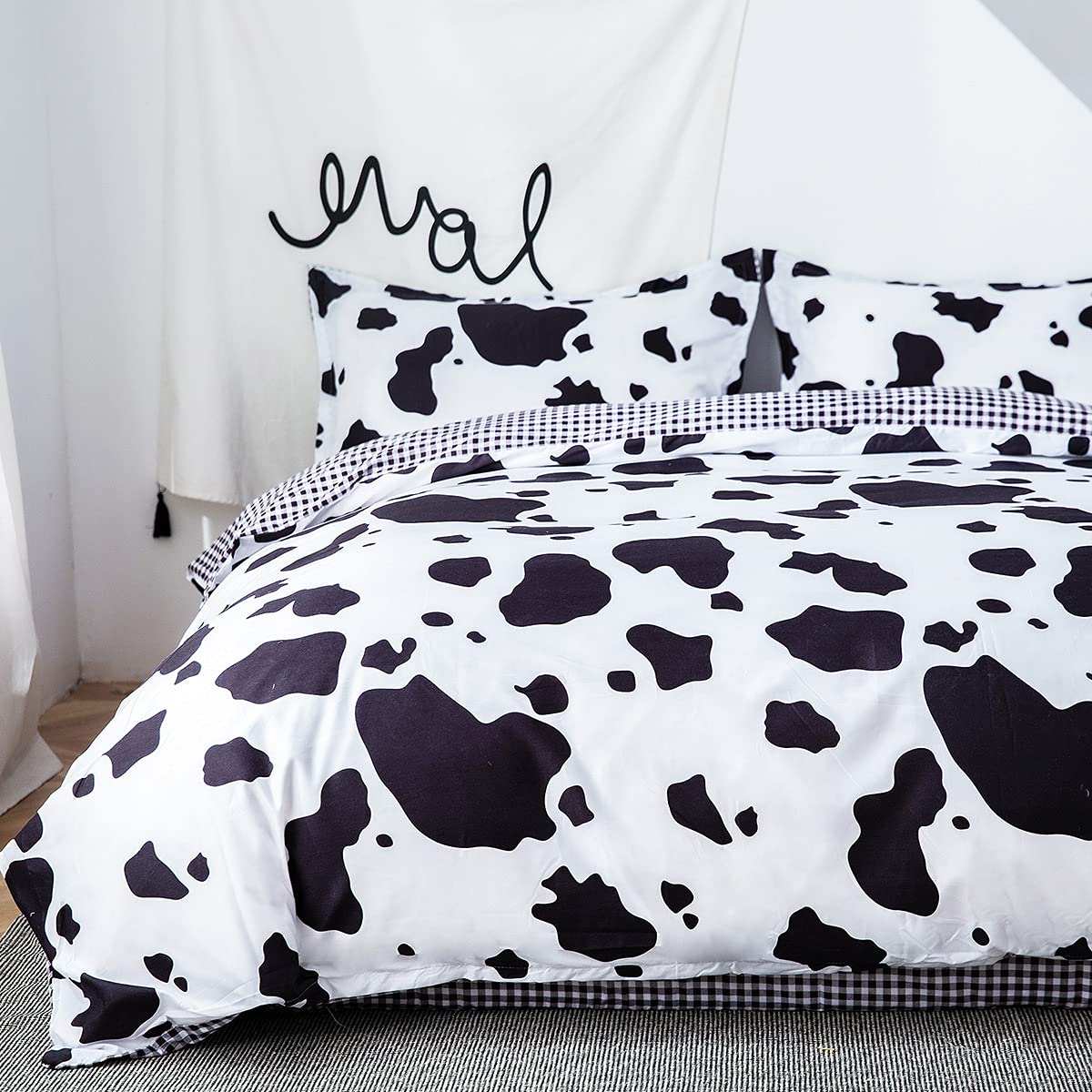 Morbuy Single Duvet Cover Set - Cow Pirnt Bedding with 2 Pillowcases, Brushed Microfiber | Girls Cute Reversible | Soft Comfy Easycare | Concealed Zipper | Gift