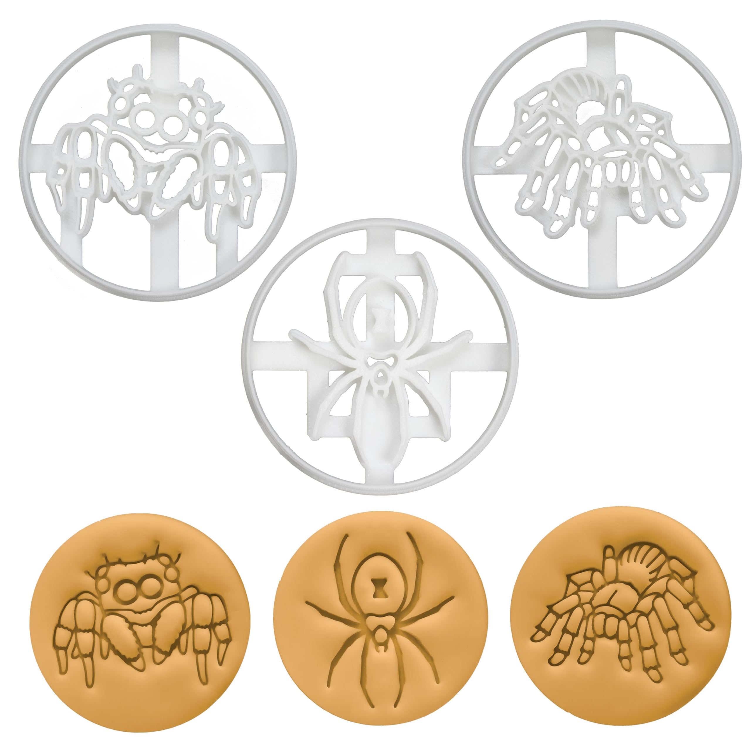 BAKERLOGY Set of 3 Spider Cookie Cutters (Designs: Black Widow, Jumping Spider, & Tarantula) - Detailed Biscuit Cutter Design for Baking and Crafts, Ideal on Fondant, Dough, Clay