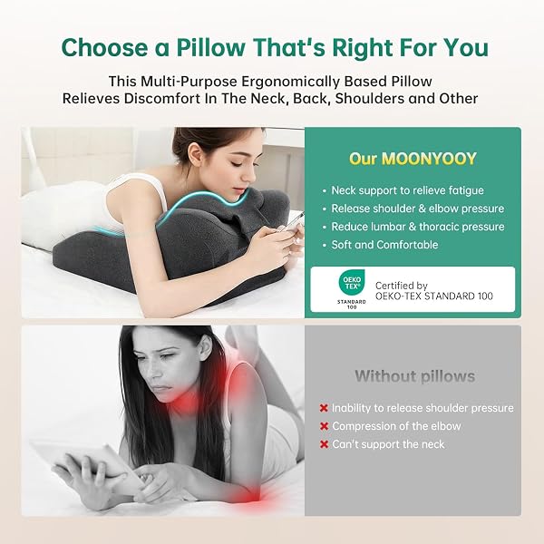 MOONYOOY MEMORY FOAM ERGONOMIC SUPPORT PILLOW & LEG ELEVATION CUSHION – MEMORY FOAM BACK SUPPORT FOR BED SITTING, READING & DAILY RELAXING, REMOVABLE WASHABLE COVER, GRAY