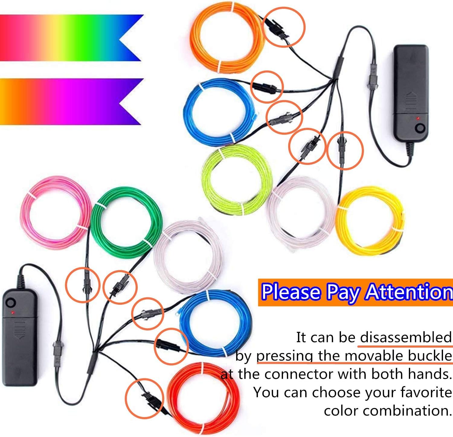 Mioke EL Wire Neon Lights Battery Powered 3Modes Electroluminescent Glowing Strobing Dance Party Decor DIY Light Flexible LED Strip with Controller - Image 3