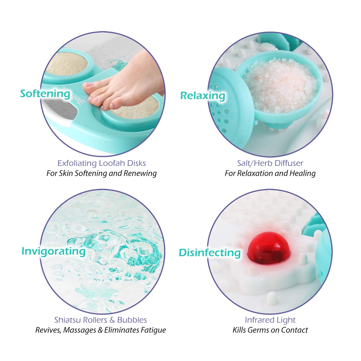 Belmint Home Foot Spa Bath Massager - All in 1, Automatic Water Jets, Bubble Massaging with 2X Loofahs for Scrubbing, Bath Salt Holder - Soak Your Feet, Deep Stress Relief Feet Tub: Beauty