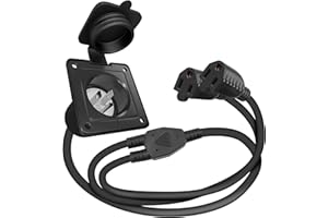 Veepeak 15 Amp Shore Power Inlet RV Flanged Power Plug NEMA 5-15P 125V AC Electrical Outlet Receptacle with Dual 18’’ Extension Cords & Waterproof Cover for Camper Trailer Boat Van Shed, ETL Listed