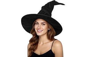 JEGERMIG Women's Witch Hat Velvet Witches Ruched Hats Masquerade Oversized Wide Brim Party Halloween Accessory