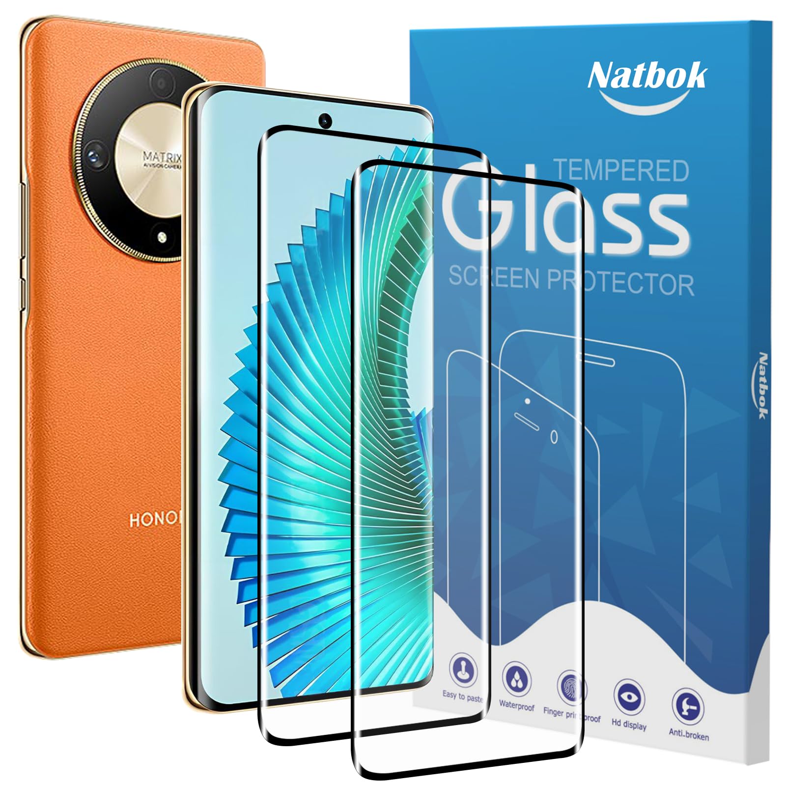 Natbok 2 Pack 3D Tempered Glass for Honor Magic 6 Lite Screen Protector,9H Hardness,Ultra Resistant,Anti-Fingerprints,No Bubbles,HD-Clear,Full Coverage Phone Film for Honor Magic 6 Lite