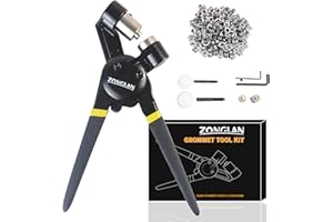 ZONGLAN Grommet Tool Kit, Eyelet Tool Multi-Purpose Handheld Manual DIY Hole Punch Rivet Press Plier Crimper 2 Interchangeable Dies with 600 Set 7/32" 3/8" Metal Grommets Washers