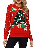 VENTELANWomen's Christmas Sweater Funny Christmas Tree Ugly Pullover Snowflake Long Sleeve Sweater Shirt