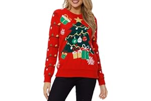 VENTELAN Women's Christmas Sweater Funny Christmas Tree Ugly Pullover Snowflake Long Sleeve Sweater Shirt