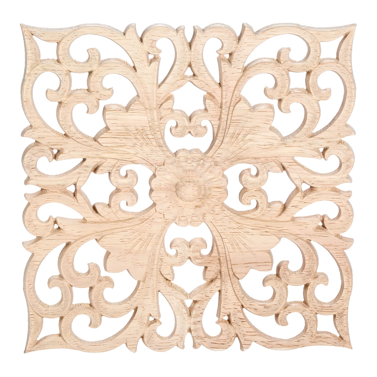 MUXSAM Square Wood Carved Onlays Appliques, Unpainted Ornate Wooden Carvings Center Decals for Closet Door Cabinet Drawer Wall Ceilling Dresser Wardrobe Furniture DIY Decor(1-Pack, 15cm/6")