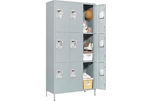 BYNSOE Metal Locker 9 Doors Employees Locker Storage Cabinet Locker School Hospital Gym Locker Requires Assembly (Gray-9 Doors 36" w)
