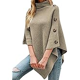 Ferand Women's Turtleneck Button Detail Poncho High Neck Asymmetrical Pullover Sweater for Fall Winter Outfits