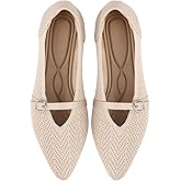 LGCMRH Flats for Women Pointed Toe Knit Ballet Comfortable Dressy Washable Mary Jane Flat Shoes