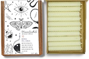 Phoenix Candle Company 10 Pack of 4 Inch Beeswax Spell Candles | Assorted Colours | Unscented | Mini 2022 Moon Calendar | Colour Chart | Hand-Rolled | Burn Time 80 Mins (White)