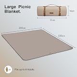 VonShef Picnic Blanket Beige Herringbone 200x220cm Waterproof Backing view 4