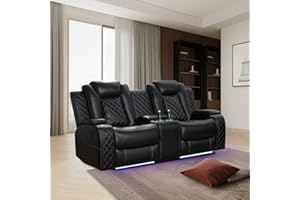 SIENWIEY Black Leather Power Recliner Sofa with LED Light，74" Luxurious Power Reclining Loveseat Double Recliner with Storage Console/USB Port for Home Theater Seating Living Room Furniture
