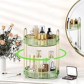 MOKANI 360 Rotating Makeup Organizer for Vanity, 2 Tier Adjustable Perfume Organizer for Dresser, Multi-Function Spinning Cosmetics Skincare Storage for Bedroom, Dresser, Countertop, Green