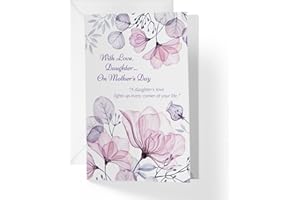 1Up Greetings Mother's Day Cards for Daughter with Envelope - Pink and Lavender Flowers | 5”x7.5” | (Single Card)