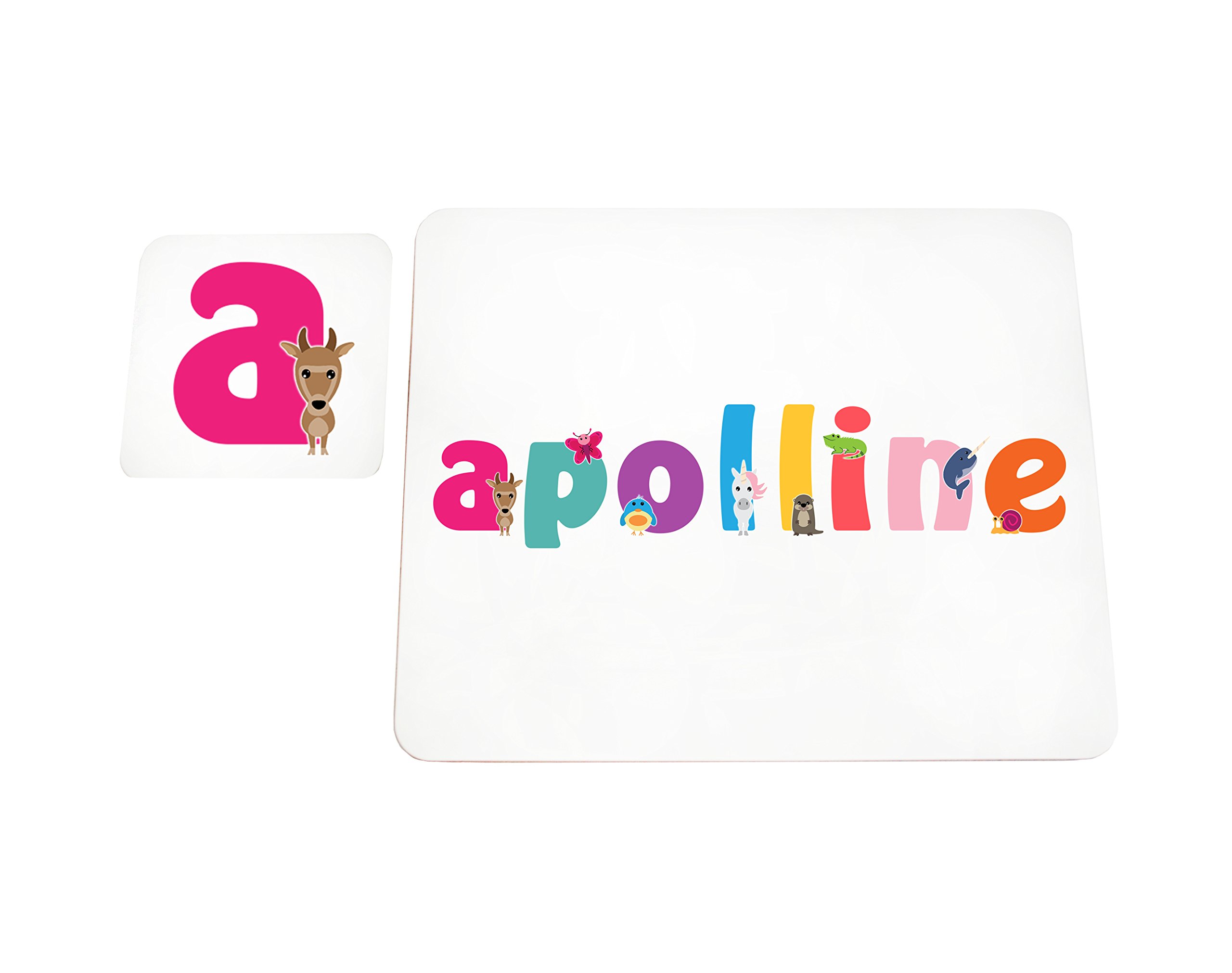 Little Helper Doily with Colourful Coaster Style Example with Girl's Name Apolline