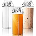 Remerry 3 Pcs Milk Carton Water Bottle Square Milk Bottle Plastic Coffee Milk Carton Bottle Portable Reusable Milk Carton Cup Leakproof Carton Shaped Juice Bottle