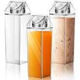 Remerry 3 Pcs Milk Carton Water Bottle Square Plastic Coffee Portable Reusable Milk Carton Cup Leakproof Juice Bottle