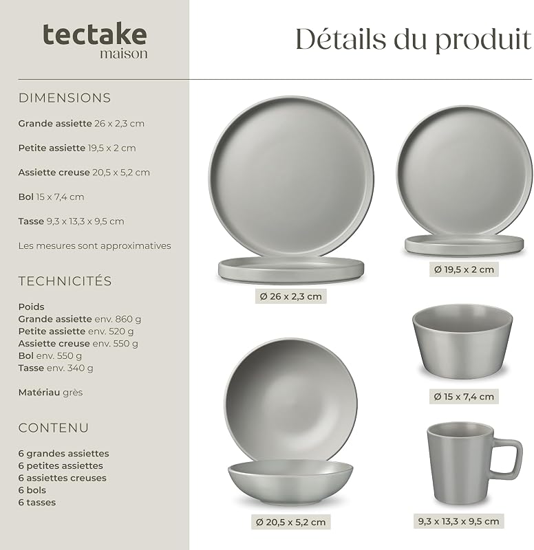 ® Set de Cuisine 45 Pièces, Vaisselle en Grès émaillé 6 personnes