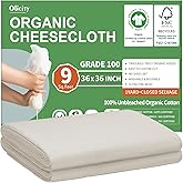 Organic Cheese Cloths, GOTS Certified, Grade 100, 36x36Inch, Reusable Cheese Cloth with Closed Edges Muslin Cloth Mesh Fabric