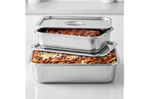 4 Inch Extra Deep Lasagna Baking Pan with Lid, 11x14 Inch 7.4QT Large Stainless Steel Nonstick Lasagna Baking Roasting Pans C