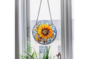 HOTIYOK Beautiful Sunflower Flower Acrylic Window Hangings Decoration Stained Window & Wall Decor with Chain, Ideal Housewarming Gift, Home Decor for Mom Grandma Wife Teacher