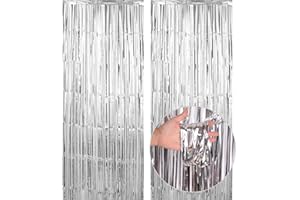 BBPOOL Silver Backdrop for Birthday Decoration 2 Pack 3.2ft x 8.2ft Silver Tinsel Streamers Foil Fringe Curtains for Class of 2025 Graduation Decoration Baby Shower Birthday Party Decor