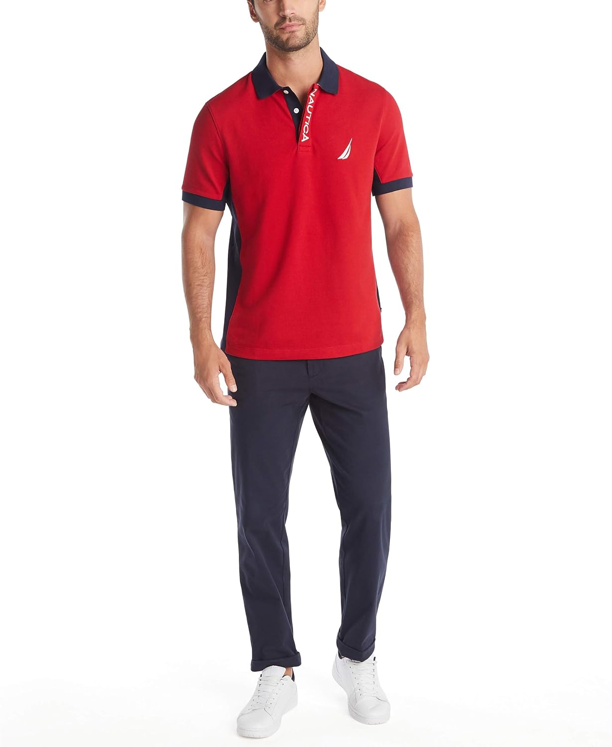 Nautica Men's Short Sleeve Color Block Performance Pique Polo Shirt at  Men’s Clothing store