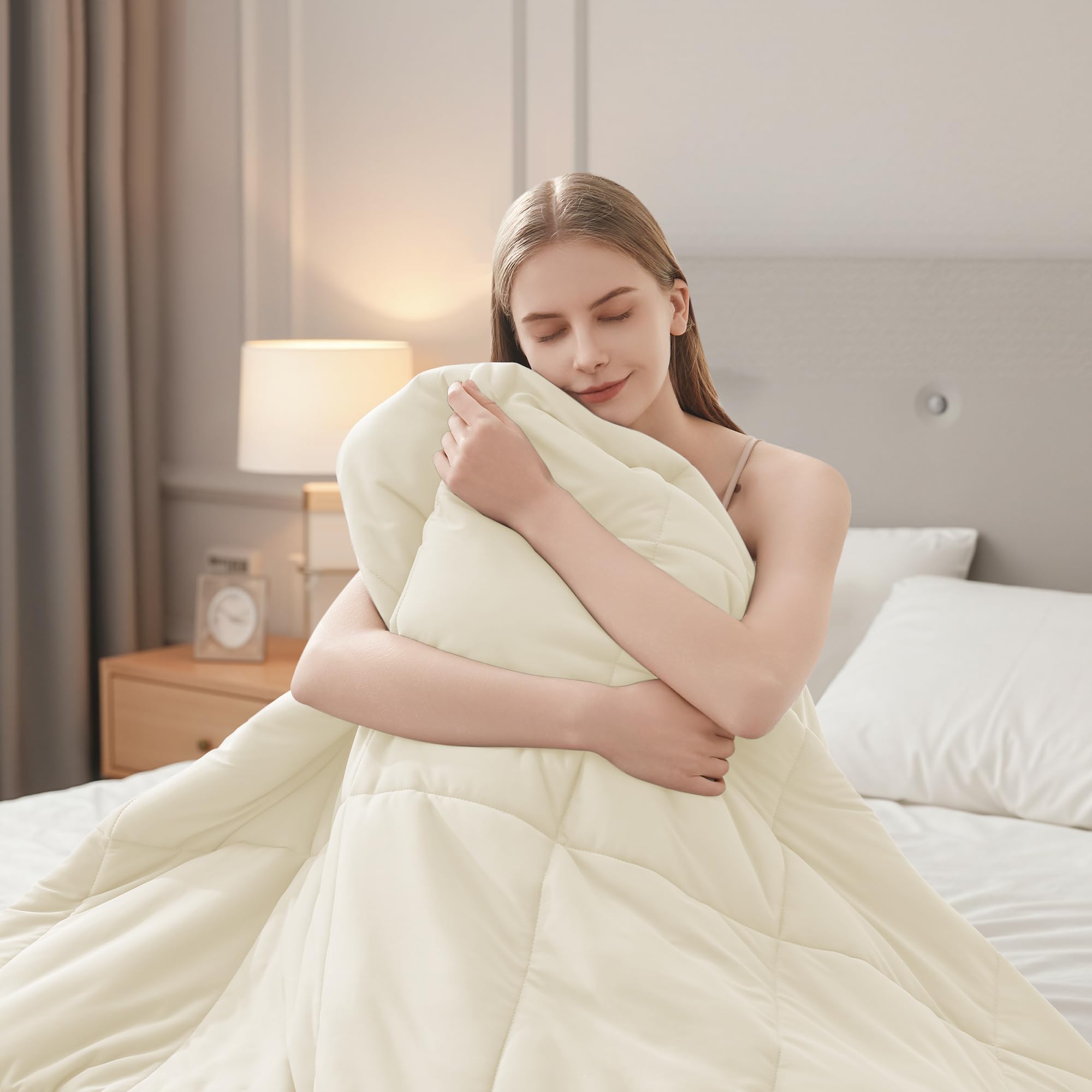 HYLEORY Cooling Comforter Twin Size - Summer Cooling Blanket for Hot Sleepers/Night Sweats, Double-Sided Cold Touch Silky Ice Comforters, Breathable Lightweight Beddings, Cool Cream, 68"x90" Image HYLEORY Cooling Comforter Twin Size - Summer Cooling Blanket for Hot Sleepers/Night Sweats, Double-Sided Cold Touch Silky Ice Comforters, Breathable Lightweight Beddings, Cool Cream, 68"x90" Image