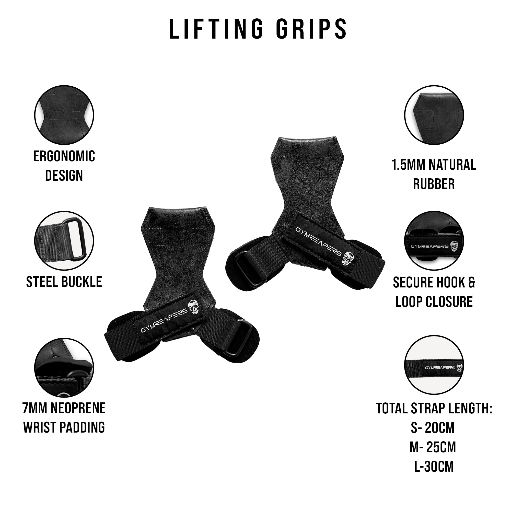 Gymreapers Weight Lifting Grips (Pair) for Heavy Powerlifting, Deadlifts, Rows, Pull Ups, with Neoprene Padded Wrist Wraps Support and Strong Rubber Gloves or Straps for Bodybuilding
