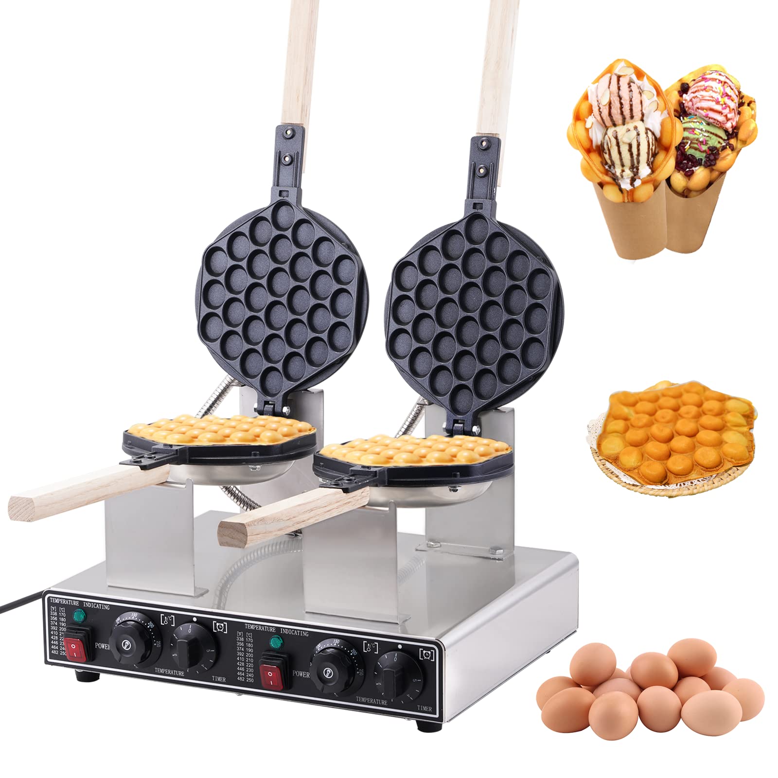 BAOSHISHAN Commercial Waffle Maker 2800W Bubble Waffle Machine Double Bubble Waffle Maker for Snack Shop Cafe or Home,50-250℃ Temp Adjustment,180° Rotating,0-5Mins Timing