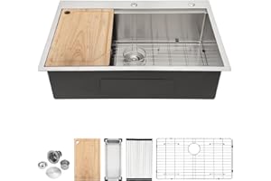 33 Kitchen Sink Drop in - Talllor 33"x22"x9" Stainless Steel Topmount Sink Workstation Single Bowl Handmade Large Deep 16 Gauge Rectangular Kitchen Sink Basin with Accessories
