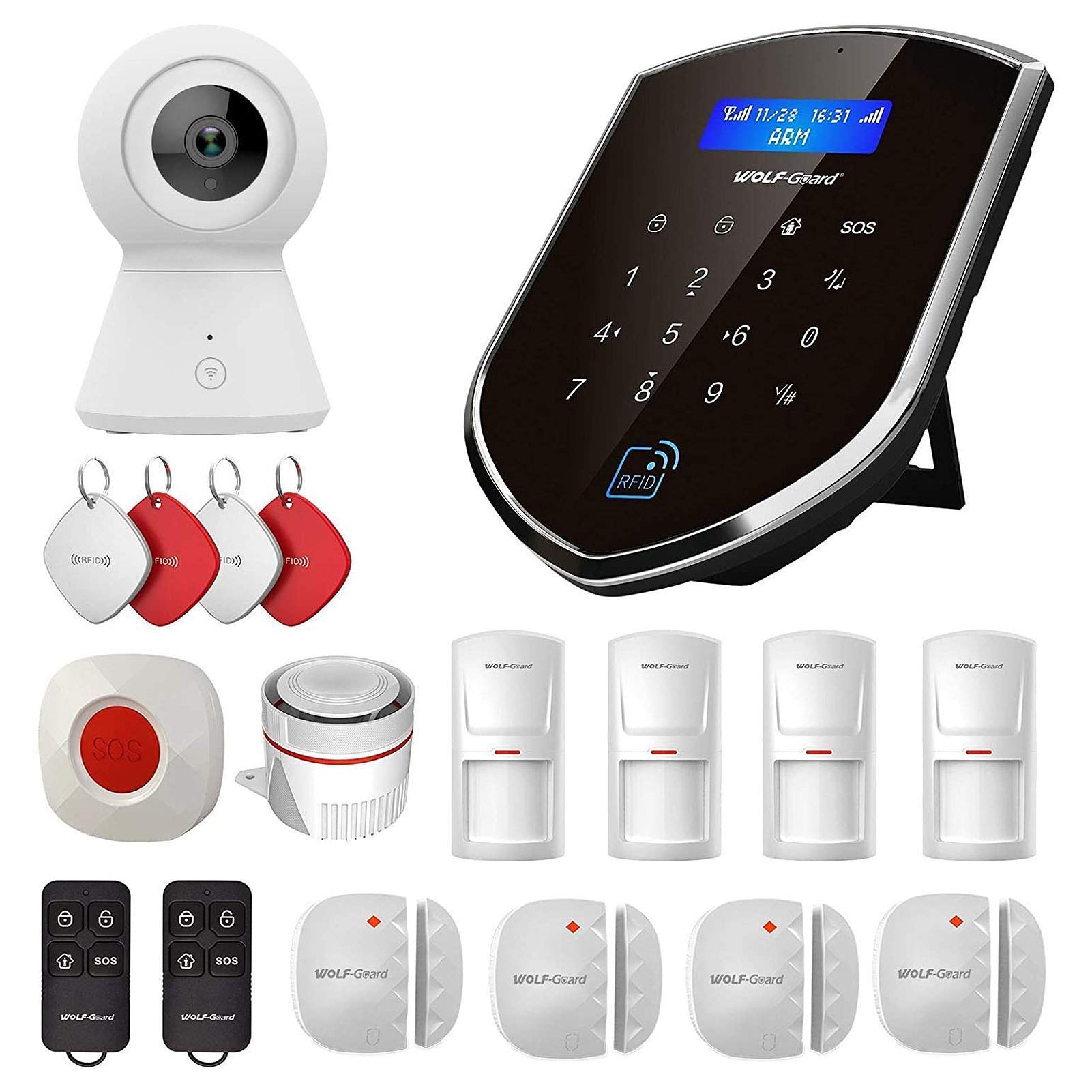 Wolf-Guard WT4R-K2 4G WiFi Dual-Network DIY Smart Home Security Alarm System with Camera, Door Window Detector, Motion Detector, SOS Button, RFID TUYA Smartlife