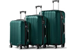 Karl home Luggage Sets 3 Piece, Hardside Carry on Suitcase Sets with Spinner Wheels & TSA lock, Portable Lightweight ABS Luggages for Travel, Business - Dark Green, 20/24/28in