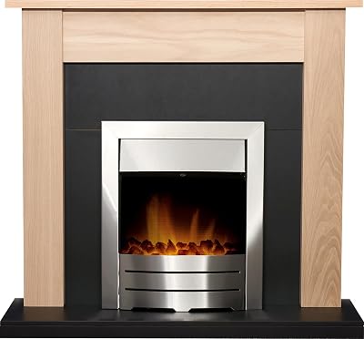 Adam Southwold Oak Black Fireplace Suite Colorado Brushed Steel Electric Fire