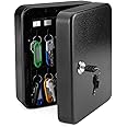 Flexzion Key Cabinet Key Lock Box Wall Mount with 40 Key Holder Organizer Locker Case, Colored Key Tags & Hooks Wall Mounted Lock Box for Keys Storage, Homes, Property, Hotels, Business (Black)