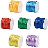 Craftora 7 Rolls 2mm Nylon Rattail Satin Cords Colorful Silk Trim Cord 76.51 Yards Nylon Beading String for Friendship Bracelet Chinese Knot Lanyard Jewelry Making