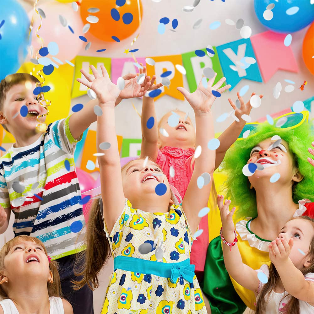 Confetti, Table Confetti, 1.76 Oz Confetti Paper, Diameter 1 inch / 2.5 Cm, Confetti Dots, Table Confetti Circles, Birthday Wedding Confetti, Round Tissue Paper, Blue Silver Confetti